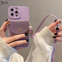 CSCR เคสโทรศัพท์มีสายคล้องคล้องคอแบบกระเป๋าสตางค์สำหรับ iPhone 14 11 12 13 Pro Max 14 7 8 Plus XS Max XR เคสกระเป๋าเก็บบัตรอเนกประสงค์เคสซิลิโคนแบบนิ่ม