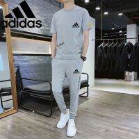 【hot seller】 2023 summer new ice silk sports suit mens short-sleeved T-shirt trousers two pieces