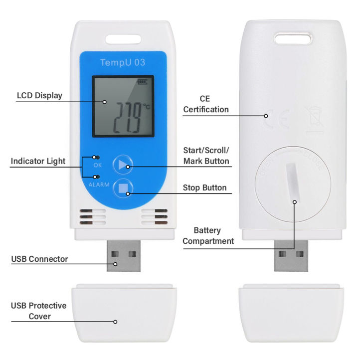 อุณหภูมิและเครื่องบันทึกข้อมูลความชื้น-usb-ใช้งานมืออาชีพ-rcyago-30-60-และไฟเตือนสถานะ0-85-rh-สำหรับห้องปฏิบัติการขนส่งคลังสินค้าฯลฯ