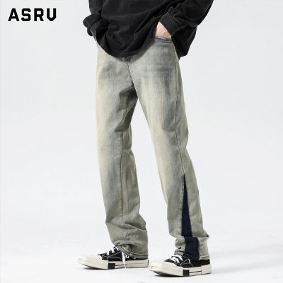 ASRV กางเกงยีนส์ชาย กางเกงขายาว ชาย กางเกงยีนส์ผู้ชาย jeans for men กางเกงยีนส์ไฮสตรีทของผู้ชาย,กางเกงยีนส์ลำลองแต่งผ้าบางระบายอากาศได้ดีแนววินเทจสีบล็อกบางกางเกงผู้ชายขาสามส่วน
