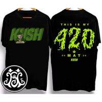 KUSH เสื้อยืดพิมพ์ลายกัญช สามมิติ แขนสั้นพิมพ์ลายหน้าและหลังดีไซน์ใหม่ปี 2023 ไม่จำกัดเพศ แนวย้อนยุค cotton t-shirt