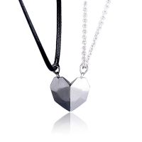 Trendy Couple Magnetic Distance Faceted Heart Pendant Necklace Gift for Boy Girl