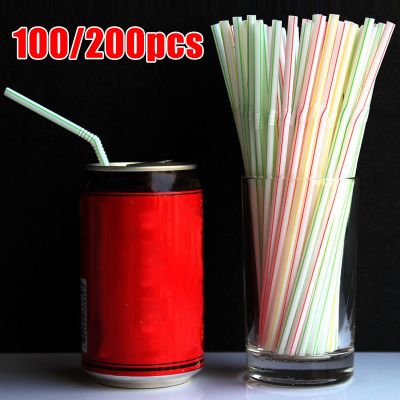 200Pcs/Pack Disposable Plastic Straws Multi Colored Striped Bendable Drinking Straws Party Birthday Celebration Rainbow Straw