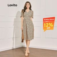 Lovito Elegant Polka Dot Button Front Corset Bow Dress for Women L47LD037 (Apricot) Lovito Gaun Ikatan Simpul Korset Kancing Depan Motif Polka Dot Elegan untuk Wanita