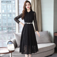 Temperament Commuter Long-sleeved Lace Dress Womens 2022 Spring New Mid-length Long Skirt Slim Waist Dresses Vestidos