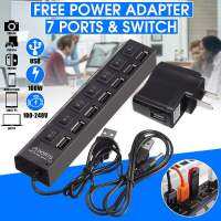 【NEW】 liaoxian3105992120 7พอร์ตความเร็วสูง USB 2.0 Hub Power Adapter ชาร์จ USB ผนังซ็อกเก็ตไฟ LED แสดงสถานะเปิด/ปิดสำหรับสวิทช์สำหรับ MAC PC แล็ปท็อป