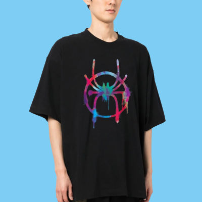 เสื้อยืดแขนสั้น ผ้าฝ้าย 100% พิมพ์ลาย Marvel Spider Man Into the Spider Verse Rainbow Icon แฟชั่นสําหรับผู้ชาย