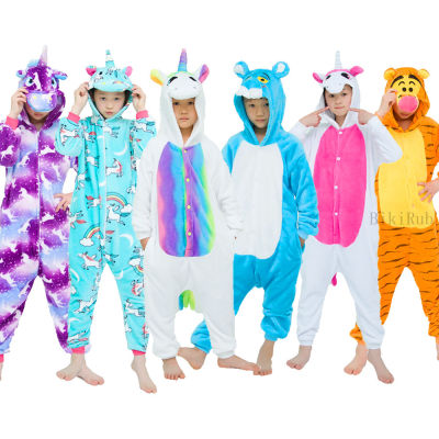 Children Flannel Pajamas Kids Winter Sleepwear Boys Onesies Girls Pajamas Sets Unicorn Tiger Panda Totoro Animal Pyjama