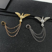 Small Suit Crown Eagle Wings Punk Style Angel Wing Brooches Gold Color Link Chains Brooches Pins Collar Brooches For Women Men