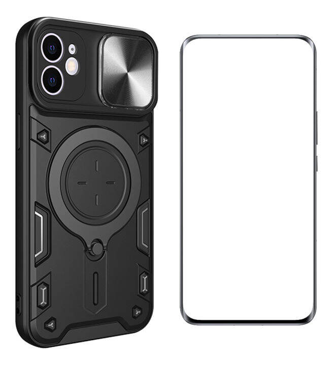 เคสโทรศัพท์ใหม่สำหรับ-iphone-12-พับได้360องศาแท่นวางหมุนได้ยานพาหนะแบบเลื่อนเปลือกหลังแบบแข็งกันกระแทก-กระจกเทมเปอร์ปกป้องหน้าจอสำหรับเคส-iphone-12