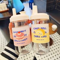 Spot goodsCute Water Bottle For Coffee Juice Milk Kawaii Plastic Bubble Tea Cup With Lid Straw Portable Reusable Drinking Bottle BPA Free