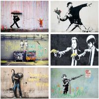 Modern Street Vintage Banksy Graffiti Art ภาพวาดผ้าใบ-Cuadros โปสเตอร์และพิมพ์ภาพผนังสำหรับห้องนั่งเล่นตกแต่งบ้าน