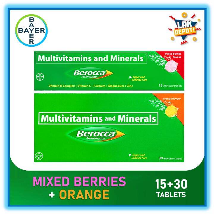 Berocca Orange + Mixed Berries Flavor (BUNDLE 30 + 15 Effervescent Tablets) Multivitamins