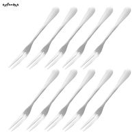 SUC Small Stainless Steel Forks For Cocktail Appetizer Dessert Party 10 Pieces 2-prong Fruit Fork Household