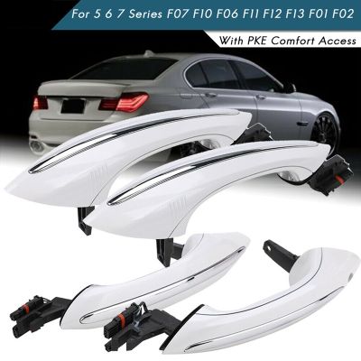 4X White Outer Outside Exterior Comfort Access Door Handle Set For-BMW 5 6 7 Series F07 F10 F11 F06 F12 F13 F01 F02 F03