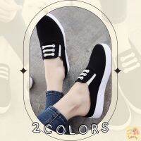 โอมากๆ?แฟชั่น รองเท้าผ้าใบ สีพื้น 2 สี ทรงเปิดส้น เบอร์ 35-40 (84)