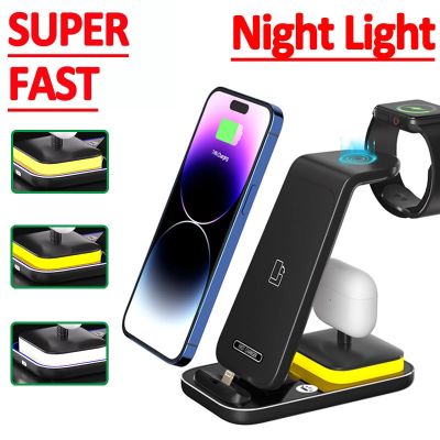 15W 3 In 1 Wireless Charger Stand Pad with Light For iPhone 14 13 12 X Apple Watch Airpods pro Phone Fast Charging Dock Station