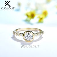 1 Kuololit 0.8CT Moissanite แหวนสำหรับผู้หญิง Soild 18K 14K ชุดกรอบสีเหลือง D/ VVS1กลมเครื่องประดับสำหรับหมั้นของขวัญคริสต์มาส