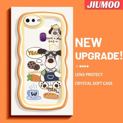 เคส JIUMOO สำหรับ OPPO F9 F9 Pro U1 Realme A7x 2 Pro เคสการ์ตูนสุนัขทำอาหารแฟชั่นลายคลื่นขอบเคสโทรศัพท์แบบใสน่ารักเลนส์กล้องถ่ายรูปดีไซน์ใหม่กันกระแทกเคสป้องกันซิลิโคนเคสใส