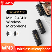 BOYA BY-WM3T2 Wireless Microphone 50m 2.4GHz Mini Condenser Audio Video Recording Mic for iphone Android Live Broadcast