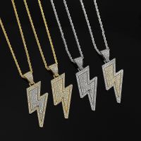 Fashion Retro Lightning Necklace Shiny Rhinestone Pendant Necklace Women Men Hip Hop Street Party Locomotive Accessories Jewelry Fashion Chain Necklac