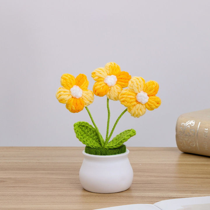 yurongfx-กระถางดอกไม้ขนสัตว์ขนาดเล็กน่ารักสำหรับตกแต่งบ้านห้องนั่งเล่นเดสก์ท็อปผ้าโครเชต์ถักมือ