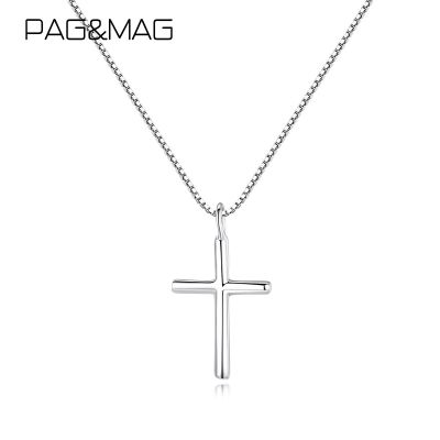 PAG &amp; MAG Minimalism Cross 925สร้อยคอจี้เงินสเตอร์ลิงสำหรับผู้หญิงของขวัญที่ประณีตเครื่องประดับแฟชั่น