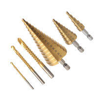 Sun 6pcs hss TITANIUM 4-12/20/32mm Step Drill BIT SET + 3/6/8ใบเลื่อยเจาะรู