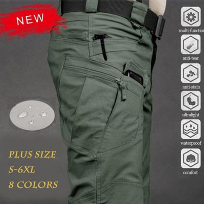กางเกงคาร์โก้สไตล์ลำลองสำหรับผู้ชาย,กางเกงทหารสำหรับเดินป่ากลางแจ้งกันน้ำลายพรางมีหลายกระเป๋ากางเกงสำหรับผู้ชายปี S-6XL