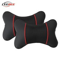 Car Accessories Pillow Support Seat Headrest Neck Pillows PU Leather Knitted Easy Clean Ventilate Comfortable 2PCS Seat Cushions