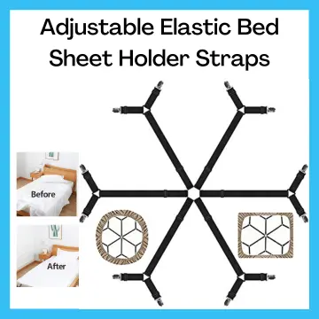 Bed Sheet Fasteners - Adjustable Elastic Bed Sheet Holder Straps for  Full,Queen,King Twin Bed, 6 Way Cross Sheet Clips Suspenders Band,Fitted  Round and Square Mattresses(Black) 