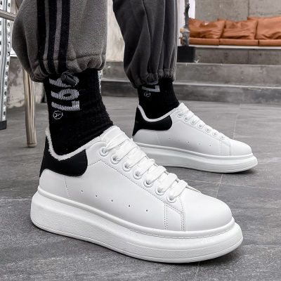 Winter Leather Cotton Shoes Thick-Soled McQueen White Shoes Fashion Casual Exercise Lovers Shoes