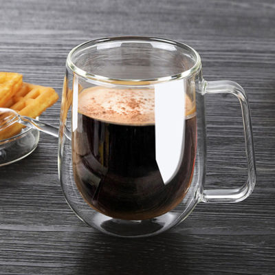แก้วสองชั้นทนความร้อนขนาด380มล.,แก้วกาแฟมีฝาจับแก้วชานมใสแก้ววิสกี้อุปกรณ์ดื่มแบบใสใช้กับไมโครเวฟ/เครื่องล้างจานได้