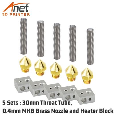 【cw】 5Sets 0.4mm MK8 Nozzle 5p 30mm/40mm Throat Tube and Block Heating Hotend for Makerbot A8 Printer ！