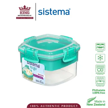 Sistema 1.24L Lunch Stack Square to Go Assorted Colours, Polypropylene,  1.24 Litre