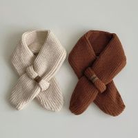 ▧▣  Beige Color Baby Knitted Scarf Autumn Winter Warm Shawl Scarves for Toddler Boy Girl Korean Ins Kids Children Cross Neckerchief