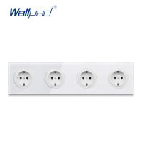 Wallpad L6 สีขาว Quadruple 4 Way เยอรมัน EU ปลั๊ก Schuko Power Outlet ซ็อกเก็ตผนังพร้อมแผงกระจกนิรภัย 344*86 มม. 4 พอร์ต 4 Gang-Xiaan Store