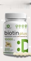 DEAL SUPPLEMENT Biotin 10000mcg Plus Hyaluronic Acid 25mg with Coconut Oil, 200 Softgels, Bioavailable Biotin