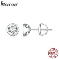 BAMOER 925เงินสเตอร์ลิงฝา Moissanite S Tud E Arrings รอบตัด Lab เพชรต่างหูสำหรับผู้หญิงเครื่องประดับจัดงานแต่งงานของขวัญ