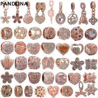 Pandona อุปกรณ์เสริมที่มีเสน่ห์ จี้สร้อยข้อมือที่มีเสน่ห์ อุปกรณ์เสริม DIY สีโรสโกลด์ จี้ดอกไม้ จี้รูปหัวใจ มอบของขวัญให้ตัวเอง ของขวัญสําหรับเพื่อน