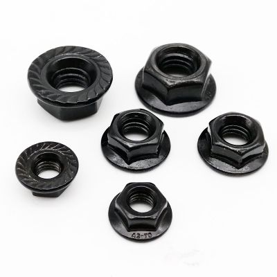 (JIE YUAN)2/10Pc M3 M4 M5 M6 M8 M10 M12คุณภาพสูงสีดำ A2 70 304สแตนเลสสตีล Hex Head Serrated Spinlock Flange Nut Locknut DIN6923