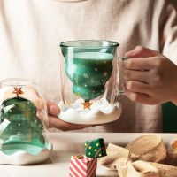 Christmas Wishing Cup Cartoon Double Layer Cup Cute Gift With Lid Water Cup Household Double Layer Glass