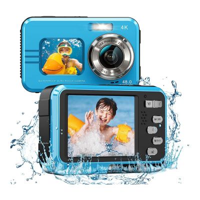 4K Waterproof Camera Underwater Camera Dual Screens Selfie 48MP for Snorkeling Kids