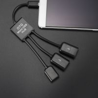 LT - 3 in 1Micro USB OTG Hub Multi-function Adapter Cable Connector Male to Female Dual USB 2.0 Power Charging Micro USB 5Pin for Android Phone