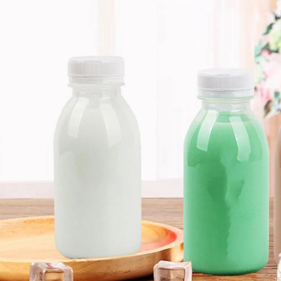 5Pcs 300ML Transparent Glass Milk Storage Bottles Beverage Drinking Bottles