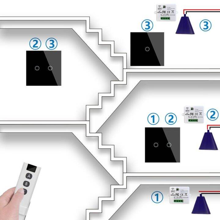 สวิตช์ติดผนังระบบสัมผัสไร้สายสวิตช์ไฟอัจฉริยะ433mhz-rf-พร้อมรีโมทคอนโทรลแผงสวิตช์กระจกเทมเปอร์สำหรับโคมไฟ-led-บ้าน220v