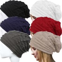 【YD】 Knitted Caps Ponytail Beanie Hat Color Oversized Ski Slouchy Cap Wool Warm Hats Turban