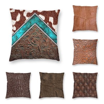 Cowhide Turquoise And Tooled Leather Cushion Cover 45x45 Home Decor 3DPrinting Western Cowgirl Pattern Throw Pillow for Sofa