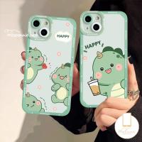 FASHION WOW เคสโทรศัพท์มือถือแบบนิ่ม TPU ลายการ์ตูนไดโนเสาร์ ดื่มชานมไข่มุกน่ารัก สําหรับ IPhone 7 8 Plus 6 6S Plus 11 12 13 14 Pro Max XR X XS Max SE 2020