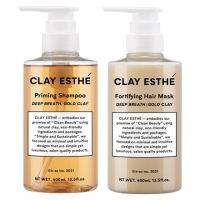 Clay Esthe  Gold Clay shampoo 400ml +Mask 400ml  แชมพุสุตรอ่อนโยนส่วนผสมจากเคลย์ที่เป้นธรรมชาติ  ช่วยดูซับสิ่งสกปรกในรูขุมขนบนหนังศรีษะได้สะอาดหมดจรด  พร